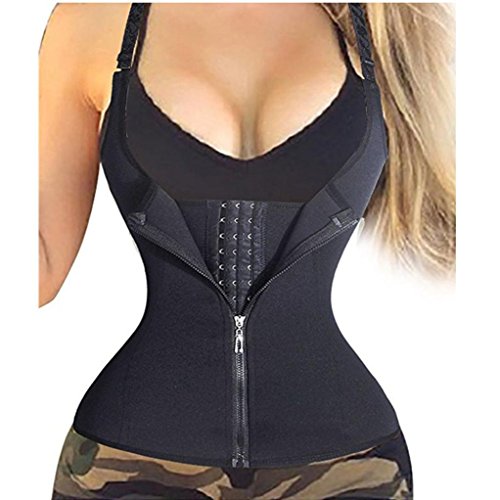 Women Body Shaper Vest,Zipper Sweat Sauna Body Shaper Women Slimming Vest Waist Trainer For Weight Loss (Black, Size:L)