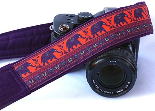 Lucky Elephants Camera Strap. Dark Purple Camera Strap. DSLR SLR Camera Strap. Canon, Others, Nikon Camera Strap; 049