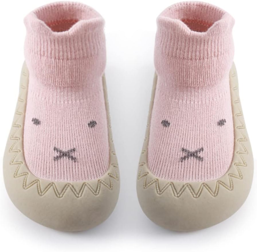 Exemaba Toddler Sock Shoes Pink Rabbit Non Slip First Walking Shoes