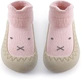 Exemaba Toddler Sock Shoes Pink Rabbit Non Slip Baby Walking Shoes 12-18M