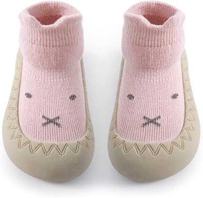 Exemaba Toddler Sock Shoes Pink Rabbit Non Slip First Walking Shoes
