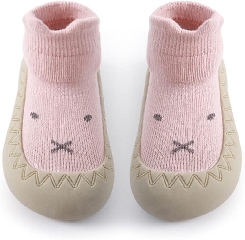 Exemaba Toddler Sock Shoes Pink Rabbit Non Slip First Walking Shoes