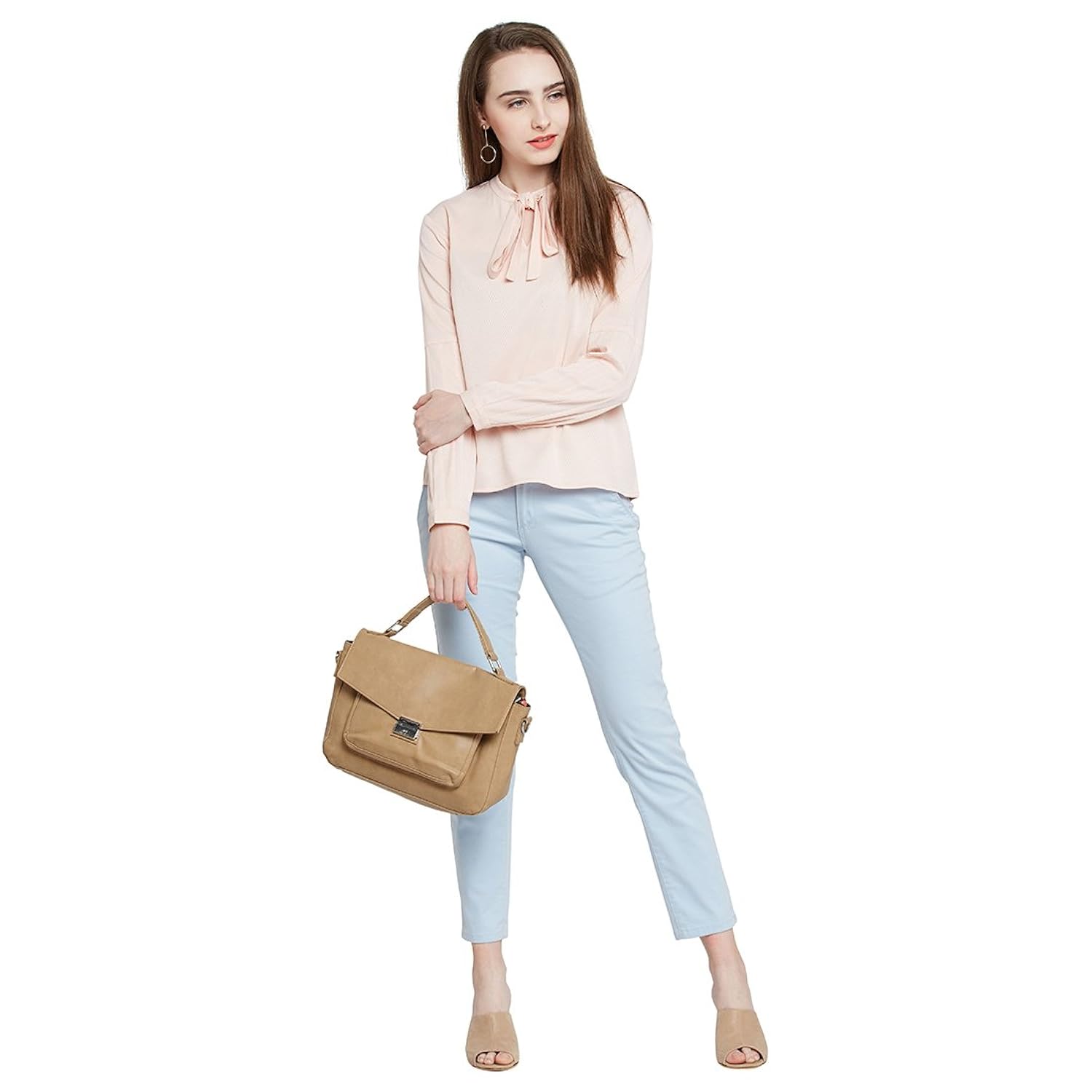 marie claire women peach-coloured solid top