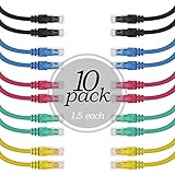 Ethernet Cable CAT6 10-PACK - 1.5 FT. Ultra Clarity Category 6 Network Wire UTP CAT 6 (0.5 meters) Premium Snagless Patch Cord 18"