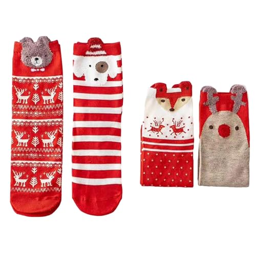4 Pairs Christmas Socks For Women, Winter Warm Ladies Sock, Thermal Ankel Socks For Home Work Skiing, Christmas Funny Patterned Crew Sock Family Friend