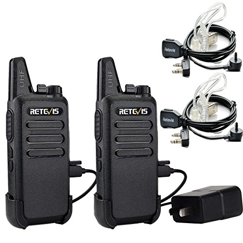 Retevis RT22 Two Way Radio UHF 400-480MHz 16 CH VOX Walkie Talkies(2 Pack) and Covert Air Acoustic Earpiece (2 Pack)