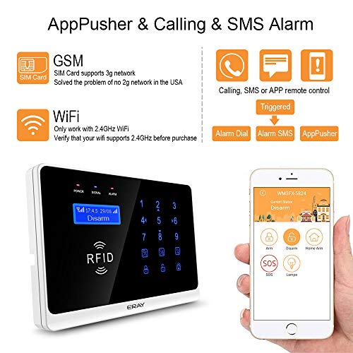 ERAY 3G GSM WiFi Home Security Alarm System, Wireless Smart Burglar Alarms, Free AppPusher/SMS Calling Alert/Two-Way Audio/Remote Control, Battery Included - Thumbnail 3