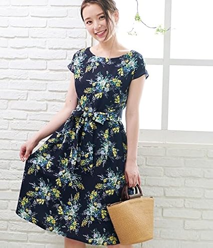 Amazon ロペピクニック Web限定 花柄ミモレ丈ワンピース Gde2812 レディース ネイビー 日本 38 日本サイズm相当 ワンピース チュニック 通販