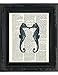 Dictionary Art Print - Blue Kissing Sea Horses - Printed on Recycled Vintage Dictionary Paper - 8