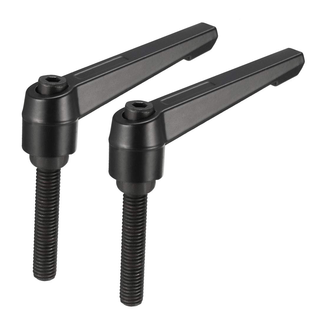 sourcing map 2pcs Adjustable Clamping Lever Handle M10 x 50mm Metric Black Oxide Carbon Steel Male Threaded Stud Hand Knobs Rotating Screw Handles Bolts with Locking Lever Black