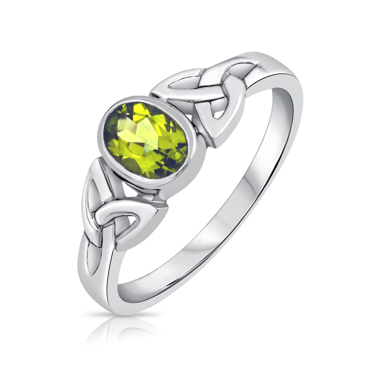 Peridot Sterling Silver Ring - Celtic Knot Trinity Ring - Size V