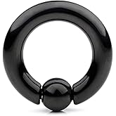 Ruifan Black Plated 316L Surgical Steel Spring Action Captive Bead Ring CBR 2G 4G 6G 8G 0G 00G