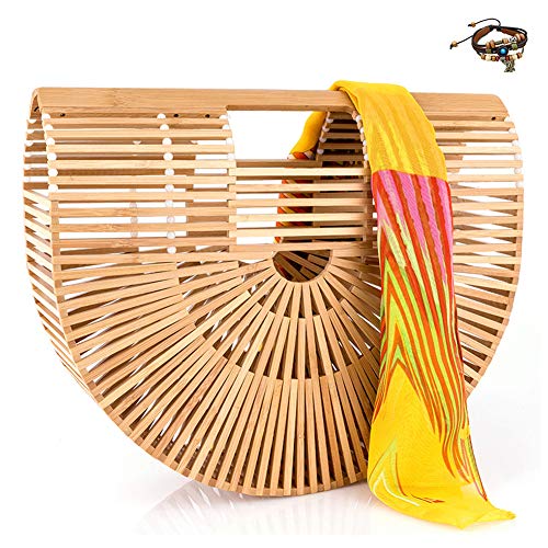 Bamboo Handbag Handmade Large Bamboo Tote Bag Bamboo Purse Straw Beach Bag Clutch For Women & Girls