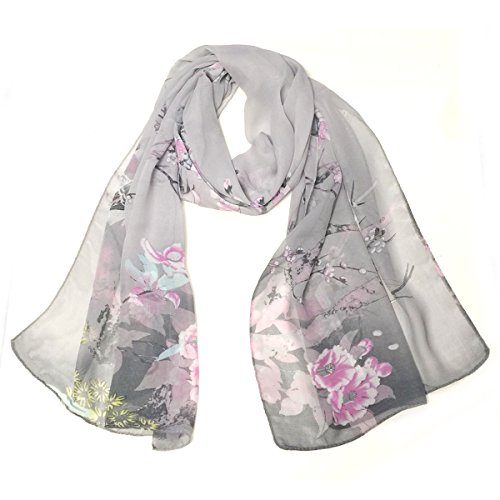 Wrapables Floral Bird Print Polyester and Silk Oblong Scarf, Twilight Dusk