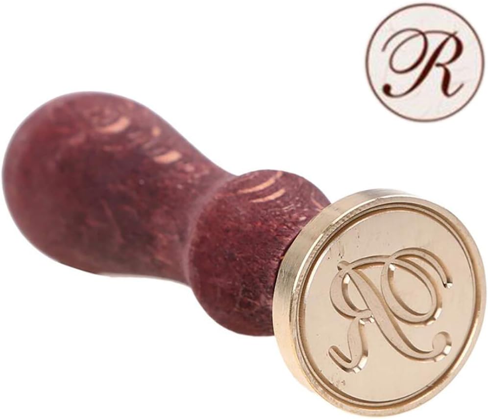 ShineBlue Classic Wax Seal Stamp, Retro Brass Head Wooden Handle Vintage Wax Sealing Stamp with 26 Letters -R