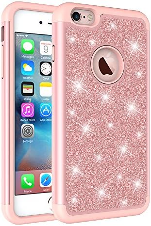 iPhone 6 Plus case,iPhone 6S Plus case,Rhidon Bling Glitter Luxury Dual Layer Hybrid Hard PC Soft Silicone Girls Women Cover with Shiny Leather Shockproof Protective Rose Gold Case