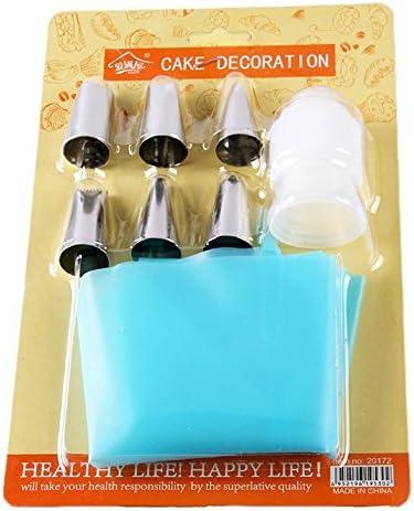 Aisila® 8 in 1 Cake Decorating Set Cake DIY Decorating Pastry Tips Tool Set Cream Cookies Silicone Reusable Icing Bags Piping Bags+6* Nozzles+ Coupling