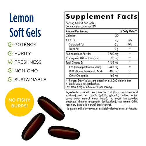 nordic naturals omega ldl, lemon - 60 soft gels - 1152 mg omega-3 + red yeast rice & coq10 - heart health, normal cholesterol, antioxidant support - epa & dha - non-gmo - 20 servings