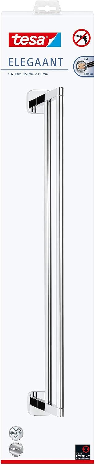 tesa ELEGAANT Double Towel Rail, Self-Adhesive Towel Bar in Stainless-Steel Design, Wall-Mounted Dual Towel Holder - Image 3