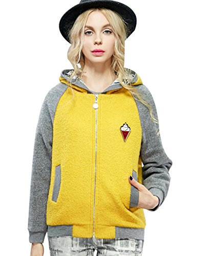 Elf Sack Winter Stitched Color Wool Hooded Jacket with Brooch Yellow Large Elf Sack Winter Stitched Color Wool Hooded Jacket with Brooch Yellow Large