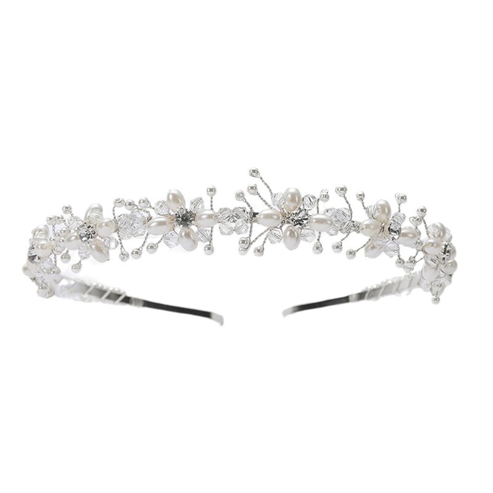 Flower Girl Hair Accessories – Pearl Headband with Crystal Rhinestones, Elegant Flower Rhinestone Pearls Crowns for Girls, Bridal Pearl Headband, Perfect for Weddings (Regular model)
