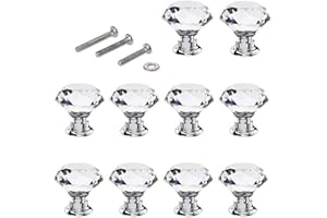 10 Pcs Drawer Knobs, 30mm Crystal Glass Cabinet Knobs Dresser Knobs Diamond Shape Drawer Kitchen Cabinets Dresser Cupboard Wa