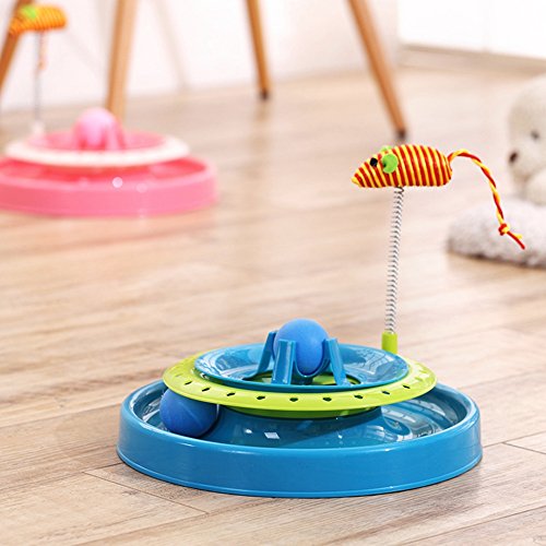 image for AUOON Cat Turntable Scratch Toys with Spring Mouse, Plastic Turbo Trac