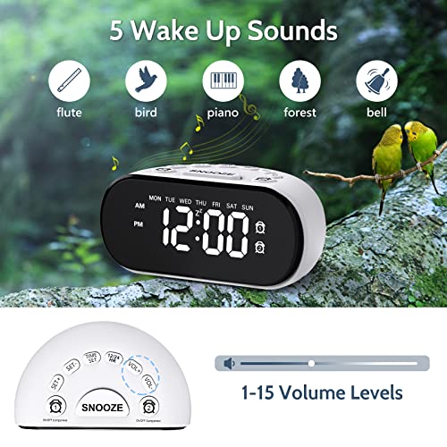 REACHER Weekday/Weekend Alarm Clock for Bedroom 0100 Dimmer, Dual