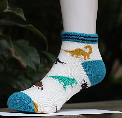 CHUNG Boys 5 Pack Cotton Low Cut Socks Star Dinosaur Stripe Print 2-9Y,PersonalDino5P,2-4Y