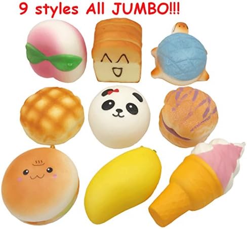 Kayoon 9 Styles Jumbo Squishy Ice Cream Hamburger Turtle Panda Puffs Peach Pineapple Mango Charms Emoji Toast Card Phone Holder Kawaii Squishies Stress Toys