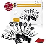 Yansuf 22 Piece kitchen Utensils Set - Premium Stainless Steel & Nylon Tool And Gadget Set , Lightweight Non-stick Cookware Utensils And Serving Essential Accessories With Recipes Ebook.