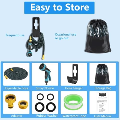Efymosce Expandable Hose, Flexible Garden Hose with 10 Functions Gun, Retractable Terrace Hose Nozzle with 3/4 Inch 1/2 Inch Connector, Garden Hose Irrigation Connectors Accessories (50FT)