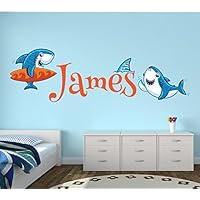 Lovely Decals World LLC Custom Shark Name Wall Decal Nautical Nursery Baby Room Mural Kids Art Decor Vinyl Sticker LD18 (52" W x 20" H)