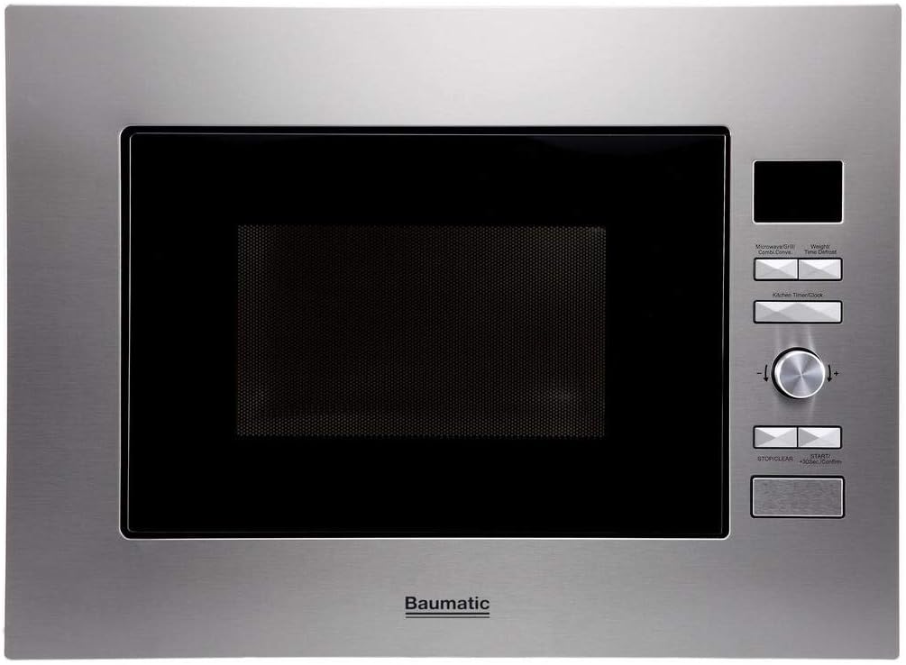 Baumatic BMEMWBI28SS 28 Litre Built In Microwave Oven & Grill Frameless Design Black Glass