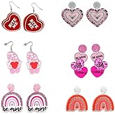 6 Pairs Valentines Day Drop Dangle Earrings Bulk Love Heart Gnome Rainbow Lightweight Acrylic for Women Couples Date Party Jewelry
