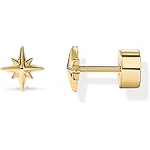 PAVOI 14K Gold Plated 925 Sterling Silver Posts Pair of Flat Back Stud Earrings for Women | Cartilage Helix Piercing | Heart Moon Snake Smiley Butterfly Yin and Yang North Star Earring - Valentines Day Trendy Jewelry