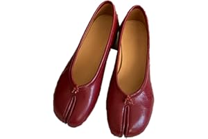 Women's Split-Toe Ballet Flats Elegant Leather Tabi Shoes Round Toe Low Heel Wide Last Casual Slip On for Comfortable Daily W