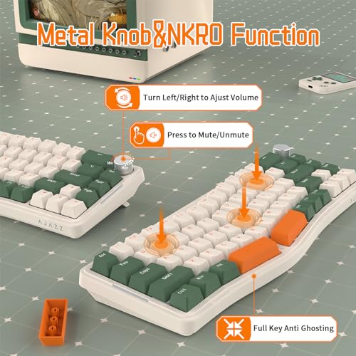 ATTACK SHARK AKS068 Teclado mecânico para jogos com fio 65% Alice Layout Hot-swapped Gaxeta, RGB Retroiluminado VIA Botão programável NKRO TKL AS Interruptor Clicky Blue pré-lubrificado (Verde)