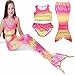 PGXT Girls 3 Pcs Mermaid Tail Rainbow Bathing Suit Swimwear Pink 140CM
