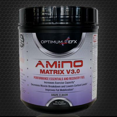 AMINO MATRIX V3.0 - 495g - Very High-Potency Essential Amino Acid Pre-Workout Powder Blend w/ Na-R-ALA - OPTIMUM EFX Sports nutrition (Grape)