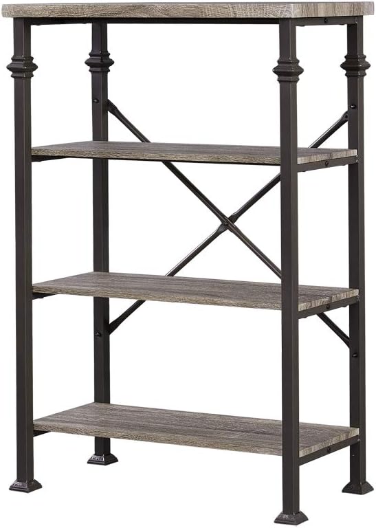 Hombazaar 4-Tier Industrial Bookcases, Vintage Open Etagere Bookshelf, Multi-Functional Shelf Units for Collection, Grey Oak: Furniture & Decor