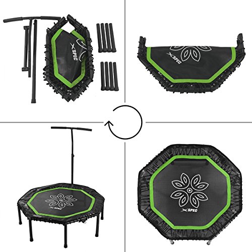 Xspec 44" Silent Fitness Mini Trampoline with Adjustable Handrail Bar, Green & Black - Indoor Rebounder for Adults - Best Cardio Jump Fitness Low Impact Workout Trainer, Covered Bungee Rope System - Thumbnail 4