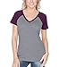 Kavio! Women Sheer Jersey Contrast V Neck Raglan Short Sleeve Dark H.Gray/Pinot L