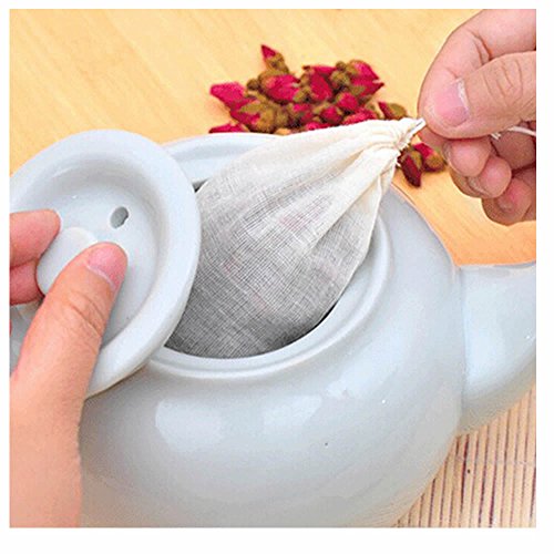 ISKYBOB 24 Pack Mini Reusable Tea Filter Bags Soup Bag,Empty Cotton Drawstring Tea Infuser for Loose Leaf Tea (2.36 x 3.15'')