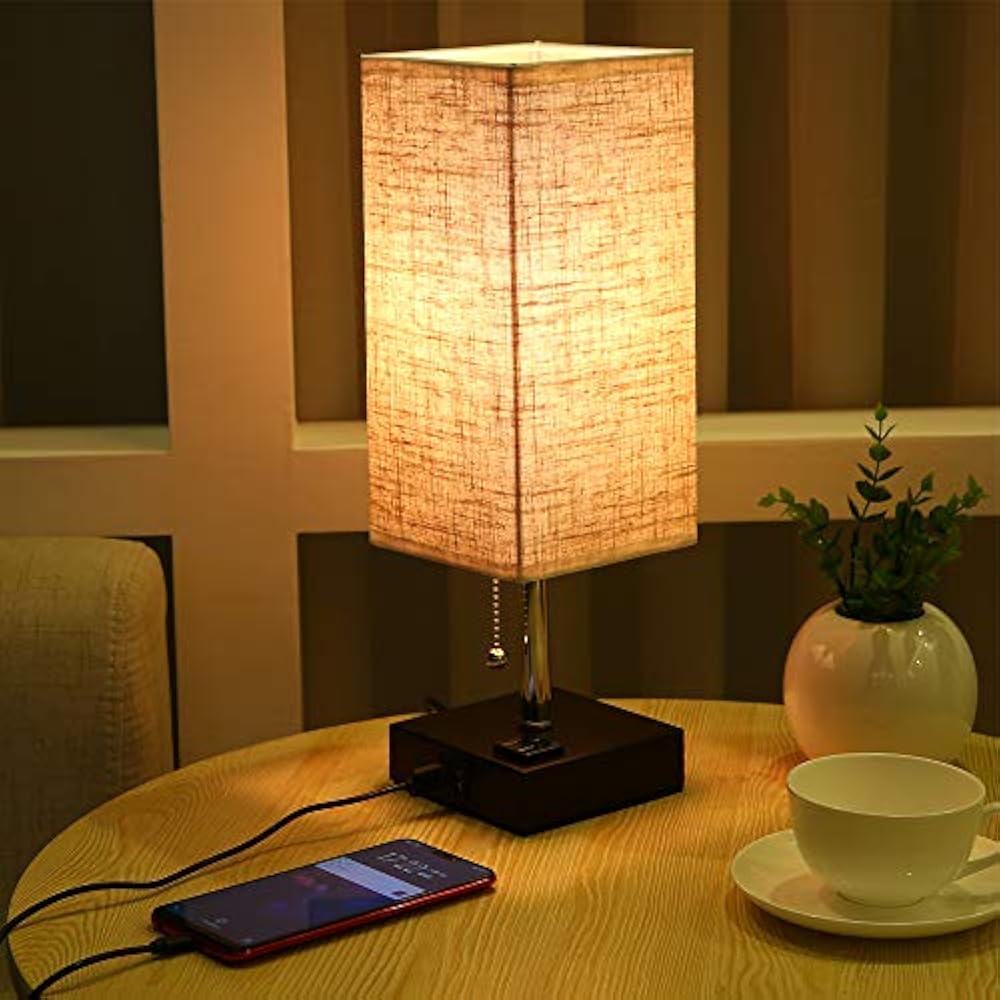Dual 2.1A USB Charging Port Table Lamps With Outlet, Simple Design