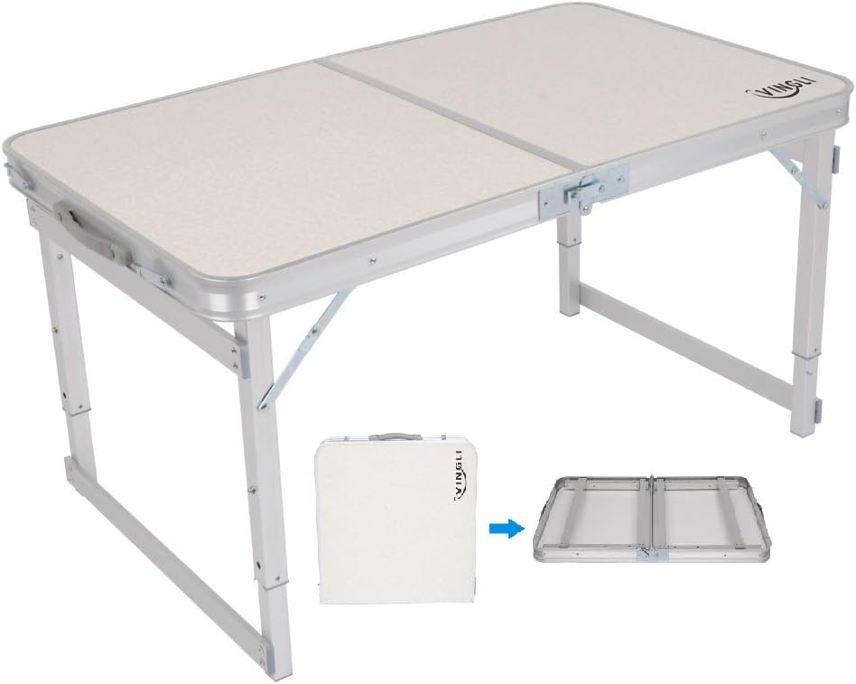 VINGLI 3FT Aluminum Folding Table,35.4''L x 23.6''W for Picnic Camping Party BBQ, Portable Utility Outdoor Tables with Carrying Handle: Kitchen & Dining