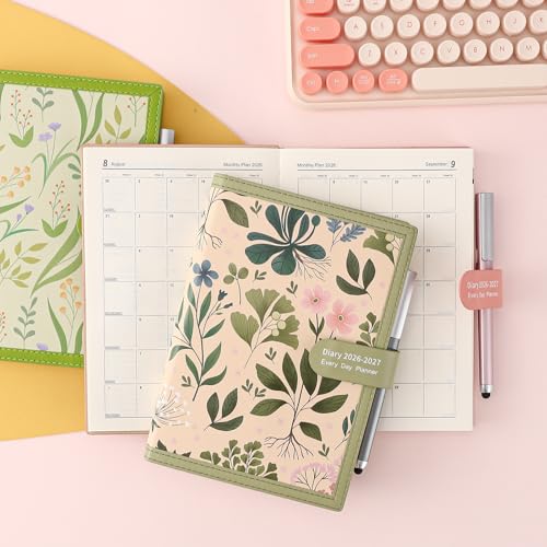 Mljtoyo Academic Planner 2026-2027, A5 Page Per Day, Daily Planner July 2025 - June 2026, A5 Daily Planner with Pen, Stickers, Back Pocket, 3 Bookmarks (Matcha Green, A5)