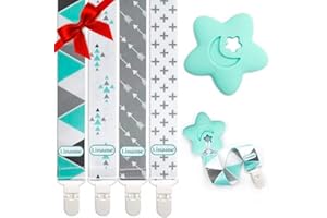 Liname Neutral Pacifier Clip with Teething Toy - 4 Pack Pacifier Clips for Boys & Girls - Binky Holder Soothie Paci Clip Binkie Clip - Unisex Pacifer Clip Baby Pacifier Clip and Pacifier Holder