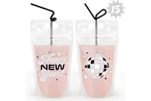 xo, Fetti New Years Eve Party Drink Pouches - 15 pcs | NYE Party Favors, Happy New Year Decorations, NYE 2023 Cups Decor