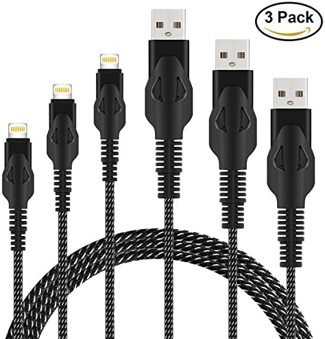 SPEATE,IPhone Cable 3 Pack 3FT 6FT 10FT Extra Long Nylon Braid Lightning Cord Charger Cable Compatible With IPhone 7/ 7 Plus/6/6s/6 plus/6s plus/ 5s/5c,iPad, iPod and More. (Gray+Black)